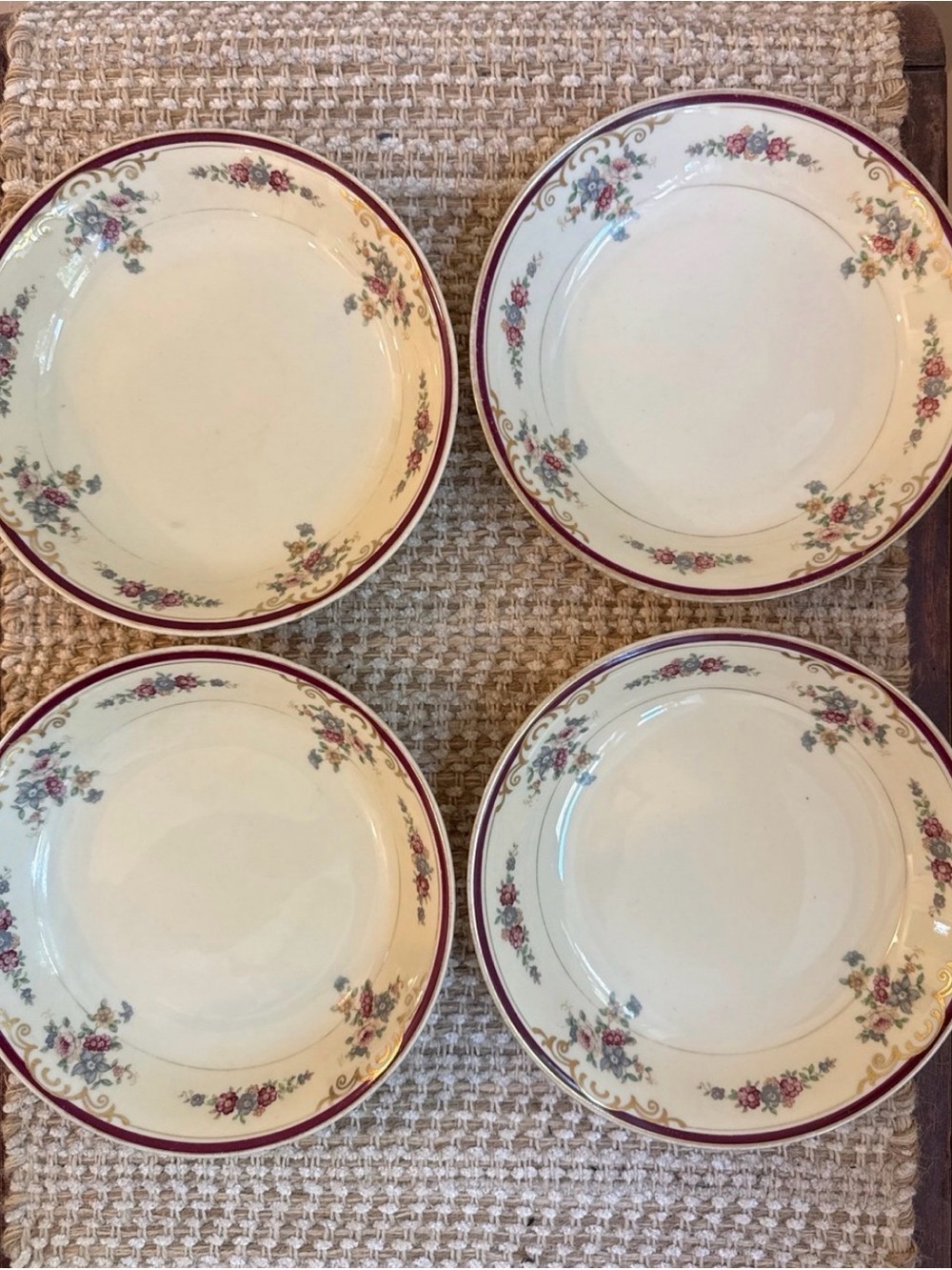 Vintage Bavarian China Dinner Plates - Ivory with Burgundy Accents